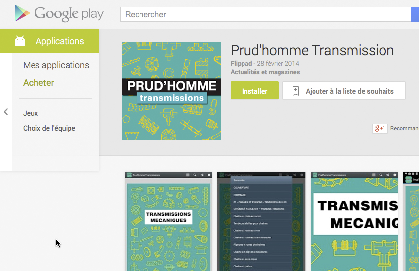 Le catalogue Prud'homme Transmissions sur Android Le catalogue Prud'homme Transmissions sur Android